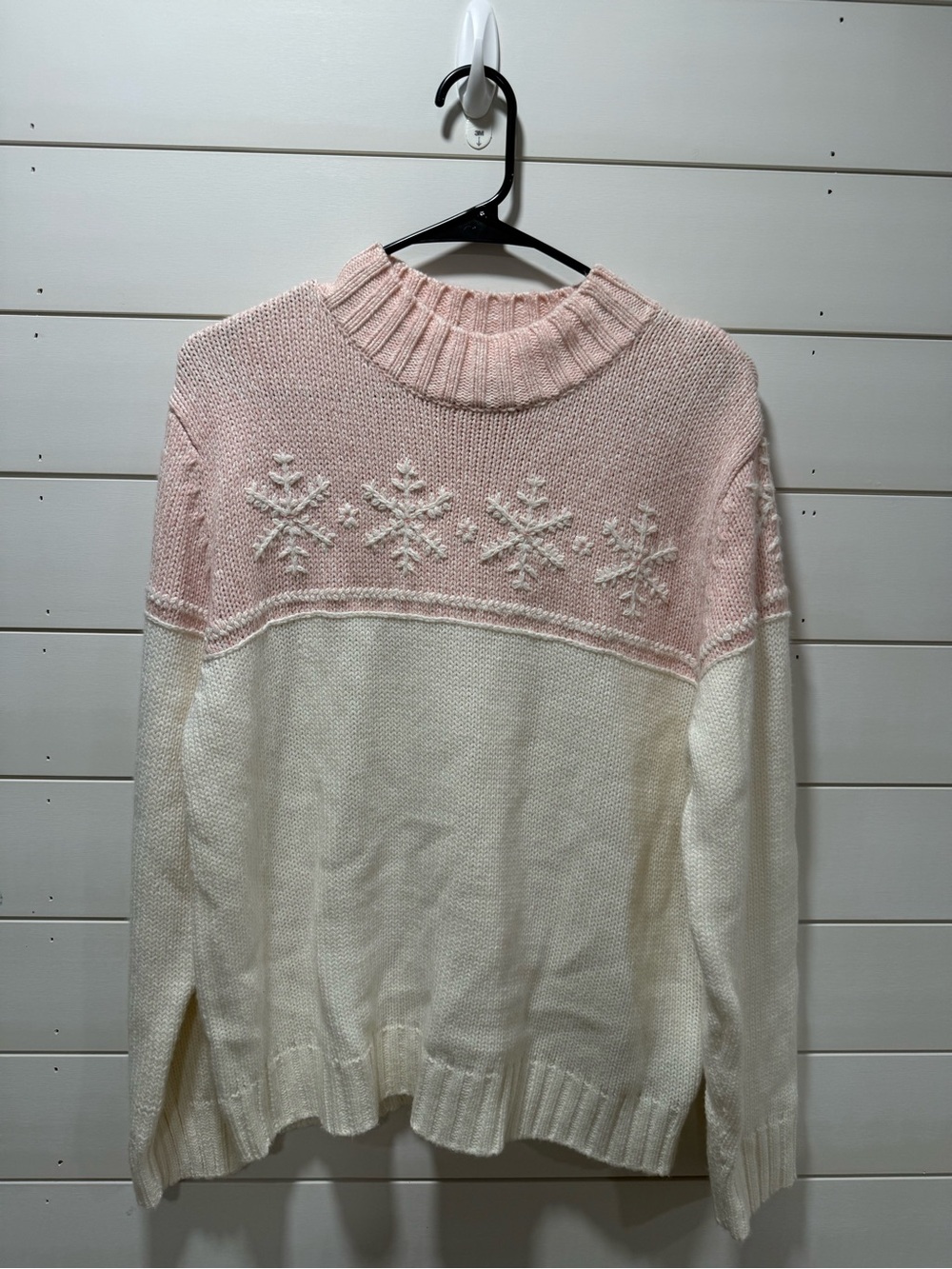 Christmas Sweater Pink & Cream Snowflake Turtleneck